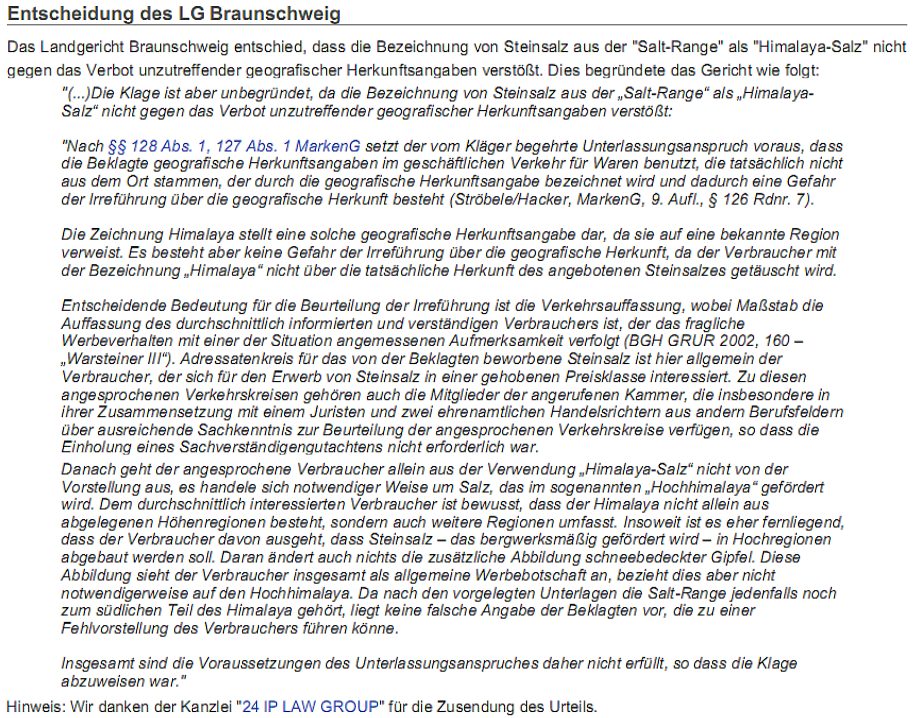 Urteil Landgericht Braunschweig
